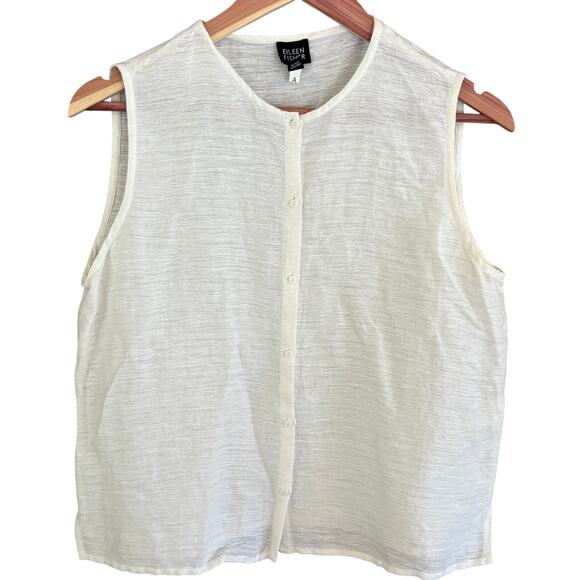 Eileen Fisher Tops - Eileen Fisher Linen Tank Top M White Blouse Shirt Capsule Button Coastal Boho